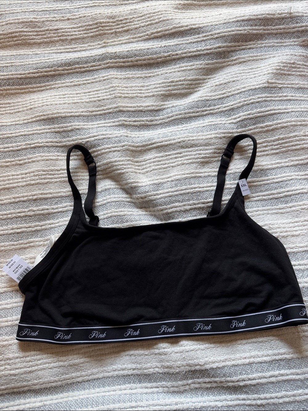 PINK Victoria's Secret Black Logo Elastic Bralette Top